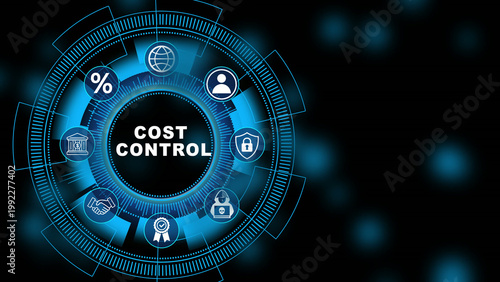 Quadro su tela Corporate financial dashboard featuring Cost Control interface with secure expen