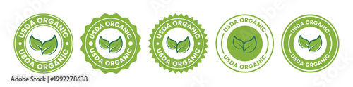Billede på lærred A collection of five usda organic certification seals all featuring green colora