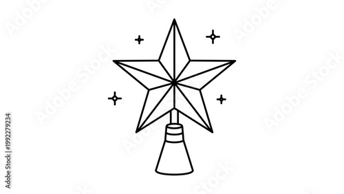 Tablou pe pânză Minimalist Black Line Vector Icon of a Star Tree Topper on White Background, Featuring a Five-Pointed Star Ornament for Christmas Decoration with Editable Stroke and Scalable Outline Design