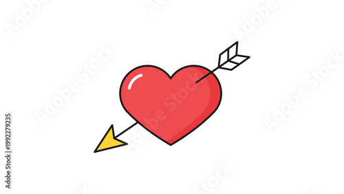 Fotografija Red Valentine Heart Pierced by Cupid's Arrow, Modern Flat Vector Icon with Editable Stroke, Romantic Symbol for Love, Wedding, and Anniversary Design, Minimalist Illustration on White Background