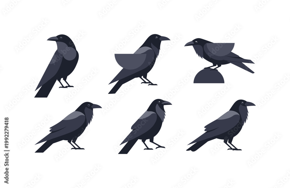Naklejka premium Set of Stylized Crows