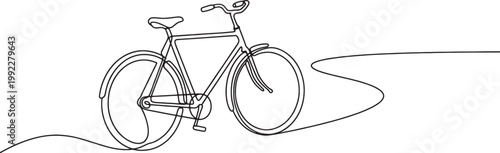 Continuous single line drawing of a classic bicycle on a winding path