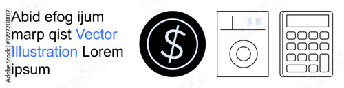 Finance, money management, budgeting, accounting, technology, business tools. Dollar symbol, calculator and abstract design elements. Finance and money management in visual