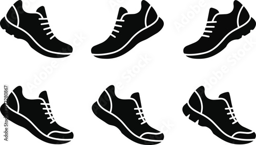 A set of black and white sneakers on transparent background silhouette