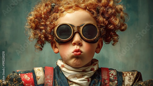 A Child Wearing Steampunk Glasses, Posing and making funny face