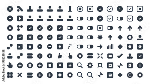 Set of 100 Dark Grey Minimalist UI Icons Vector