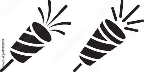 Black and white silhouette icons of party poppers with party popper white background confetti celebration birthday new year silhouette isolated surprise firecracker christmas carnival