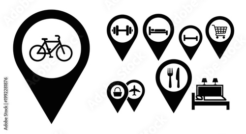 Collection of location icons for travel and tourism.