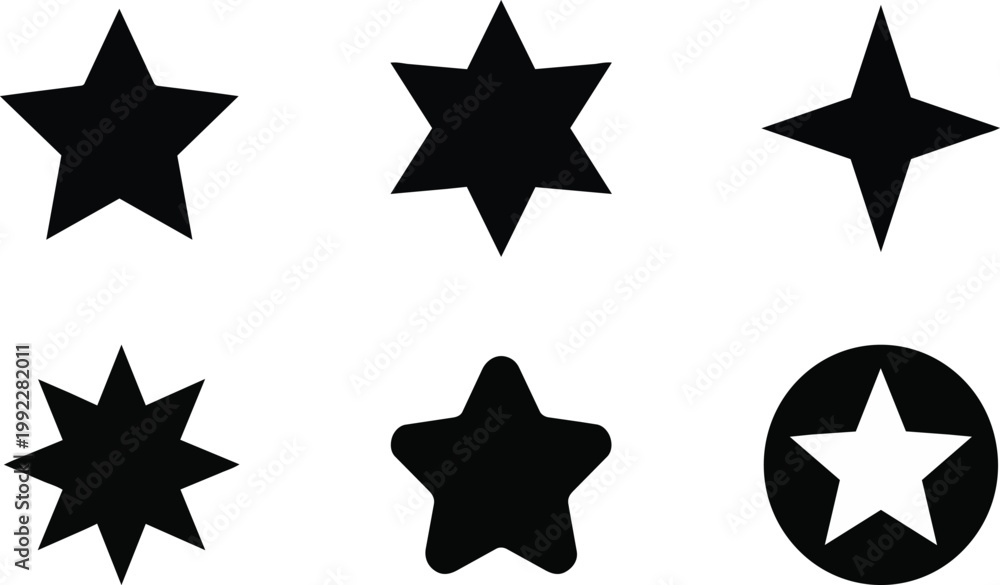 Obraz premium A set of black star shapes on transparent background