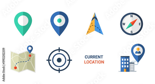 Navigation and location icons set.
