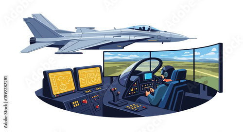 Fighter Jet Flight Simulator Cockpit Interior.