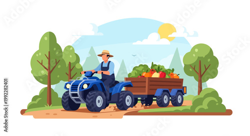 Man driving blue tractor outdoors.