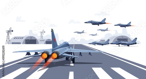 Military fighter jet on runway.