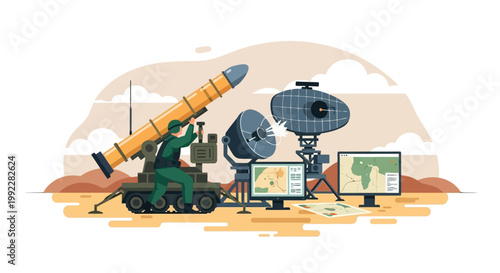 Military missile launcher with computer screens.