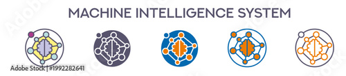 Machine Intelligence System Element For Design Graphic - Multi Styles. Vector Illustration Of Two Colored And Black. Multiple Icons Designs Can Be Used For Mobile, Ui, Web 
