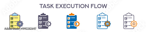 Task Execution Flow Element For Design Graphic - Multi Styles. Vector Illustration Of Two Colored And Black. Multiple Icons Designs Can Be Used For Mobile, Ui, Web 