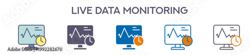 Live Data Monitoring Element For Design Graphic - Multi Styles. Vector Illustration Of Two Colored And Black. Multiple Icons Designs Can Be Used For Mobile, Ui, Web 
