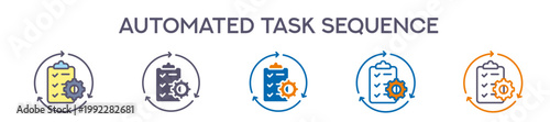 Automated Task Sequence Element For Design Graphic - Multi Styles. Vector Illustration Of Two Colored And Black. Multiple Icons Designs Can Be Used For Mobile, Ui, Web 