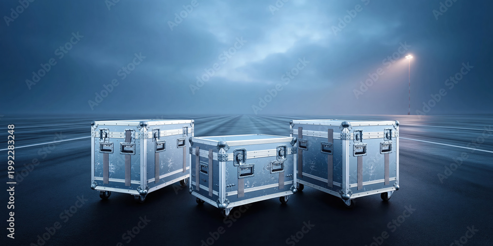 Fototapeta premium Air cargo crate logistics trade airport runway night