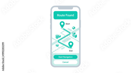 Mobile application interface displaying a found route with start and end points on a map, ready for navigation.