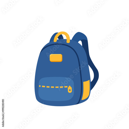 Blue School Backpack Flat Style Illustration