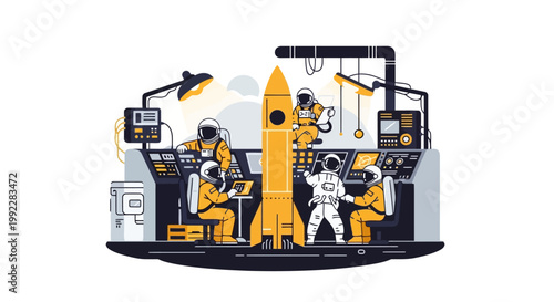 Astronauts Working on a Rocket.