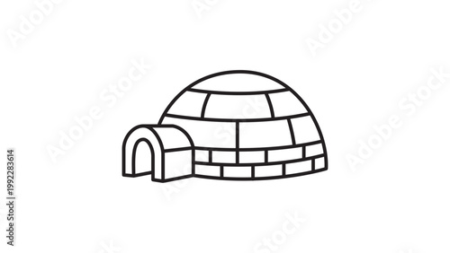 Schilderij op canvas Minimalist Igloo Vector Icon with Editable Stroke: A Clean Black Line Illustration of a Traditional Arctic Snow Dome House on a White Background, Perfect for Winter, Travel, and Shelter Graphics
