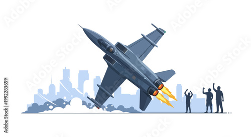 Fighter Jet Launching from City Ground.