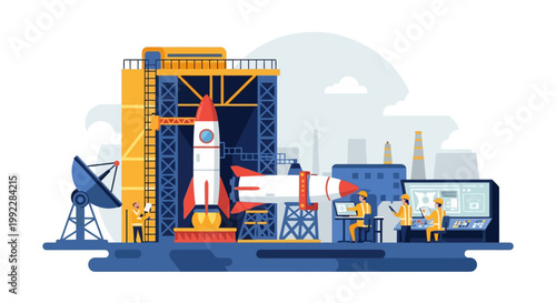 Rocket Launch Site Industrial Area Scene.