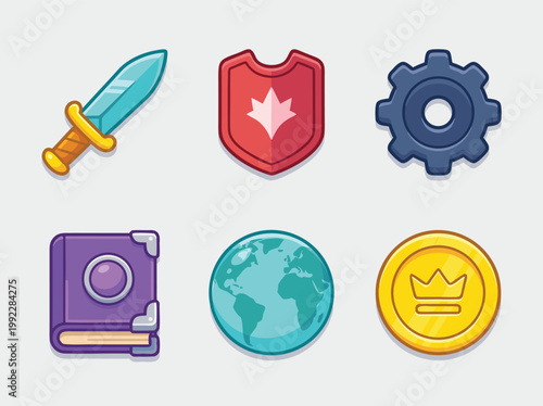 Collection of Game Icons Representing Various Elements.