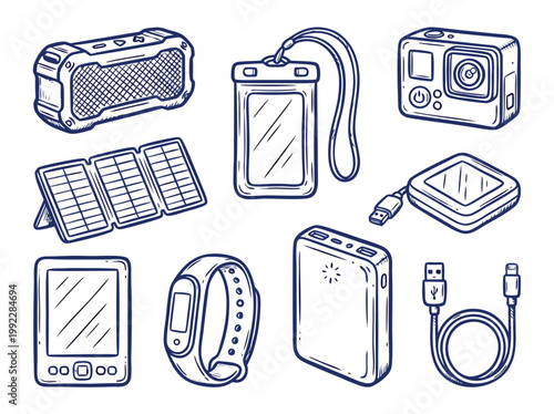 Handdrawn digital devices and gadgets for modern lifestyle illustration.