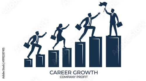 Businesspeople in silhouette vector climb career growth graph