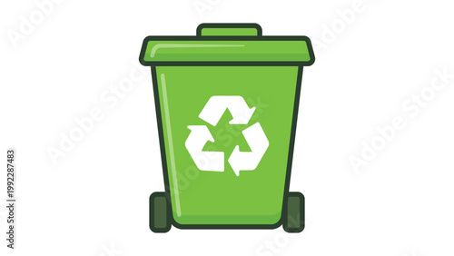 Foto Green recycling bin vector illustration with a white recycling symbol on a white background