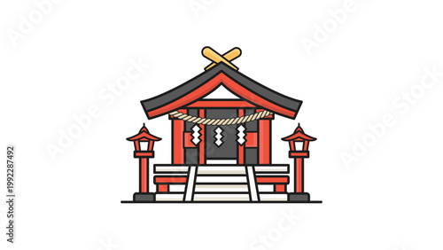 Photography Traditional Japanese Shinto Shrine Editable Stroke Vector Icon
