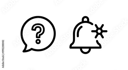 Help and notifications icons - question mark in speech bubble and bell with snowflake notifications question snowflake communication assistance information feedback reminder important