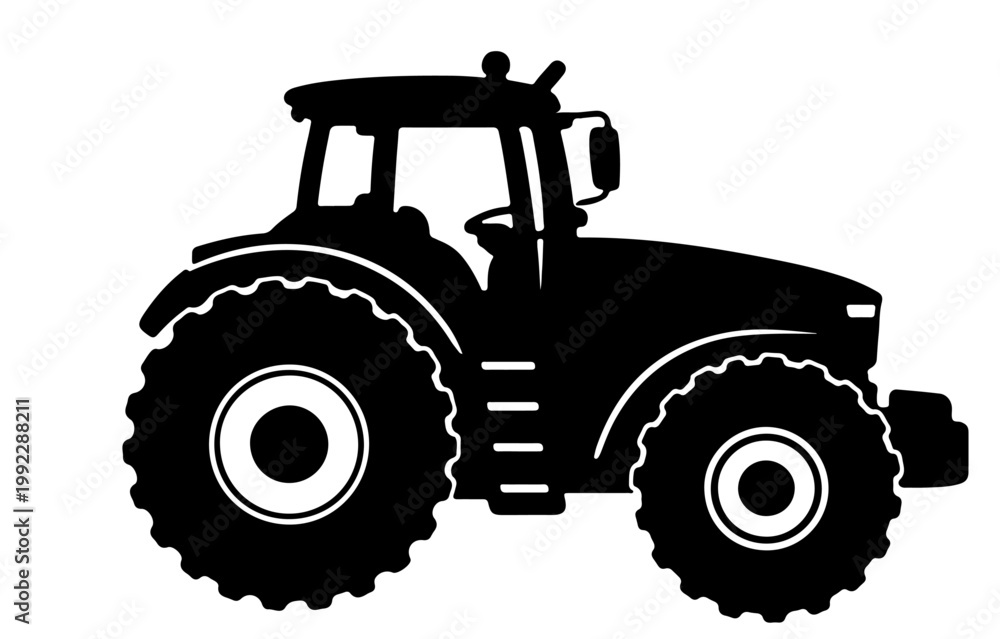 Obraz premium Black Agricultural Tractor Silhouette Vector Illustration Isolated on Transparent Background