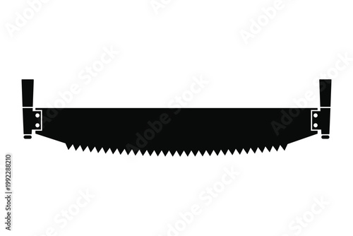 Two-handed saw icon. Black silhouette. Horizontal side view. Vector simple flat graphic illustration woodcutter transparent background