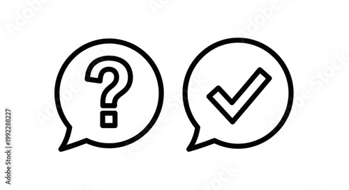 Question and answer icons in speech bubbles with question dialogue communication information response confirmation approved thinking discussion feedback decision interaction questionnaire