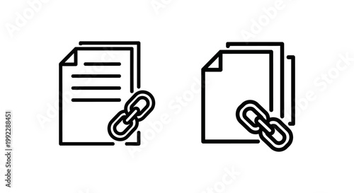 Document icons with link chain symbols document connection internet hyperlink reference information illustration technology communication relationship management organization structure