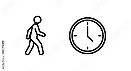 Walk and break time icons with schedule activity lifestyle wellness movement exercise illustration duration recreation outdoors silhouette interval