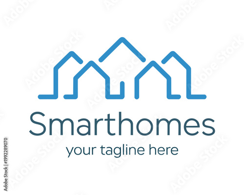 Smart home house building logo vector design, modern connected line art technology symbol for automation, IoT systems, real estate branding, digital housing solutions, and futuristic architecture iden