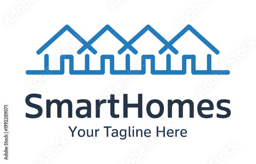Smart home house building logo vector design, modern connected line art technology symbol for automation, IoT systems, real estate branding, digital housing solutions, and futuristic architecture iden
