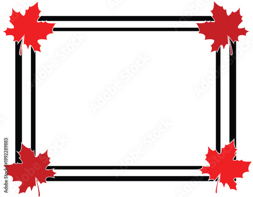Four Red Maple Leaves Frame With Double Black Border
