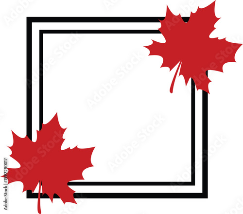Red Maple Leaves Frame With Double Black Border autumn