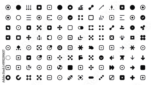 Set of 100 Minimal Black and White User Interface Icons Vector