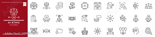 AI Ethic, Outline icons collection. Simple vector illustration