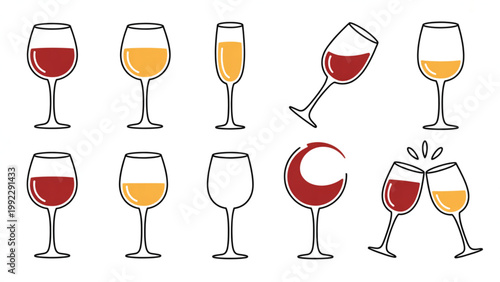 Minimal Wine Glass Outline Icon Pack Elegant Barware Line Collection