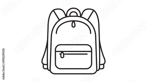 Foto Minimalist Black Line Vector Icon of a School Backpack on a White Background with Editable Stroke