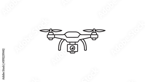 Photos Minimalist Quadcopter Drone with Camera Vector Icon, Professional Unmanned Aerial Vehicle (UAV) Outline Illustration for Technology and Photography Projects, Editable Stroke, Scalable Design