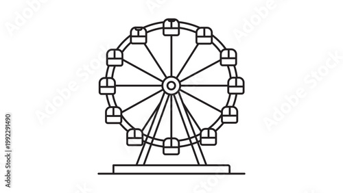 Minimalist Ferris Wheel Vector Icon with Editable Stroke. Clean black line illustration of a large amusement park observation wheel on white background, perfect for leisure and travel designs.